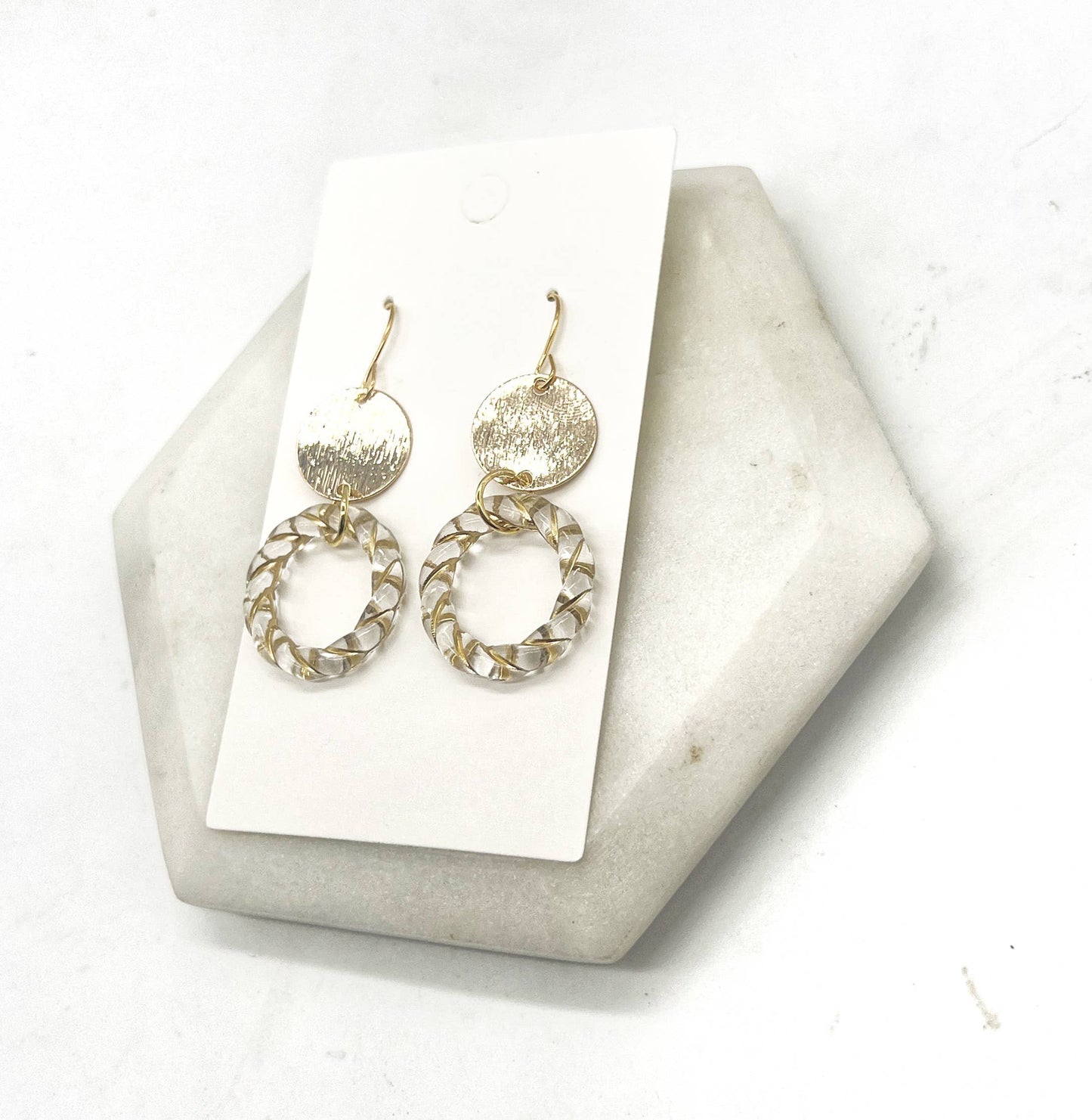 Gold Clear Twist Acrylic Double Disc Earrings