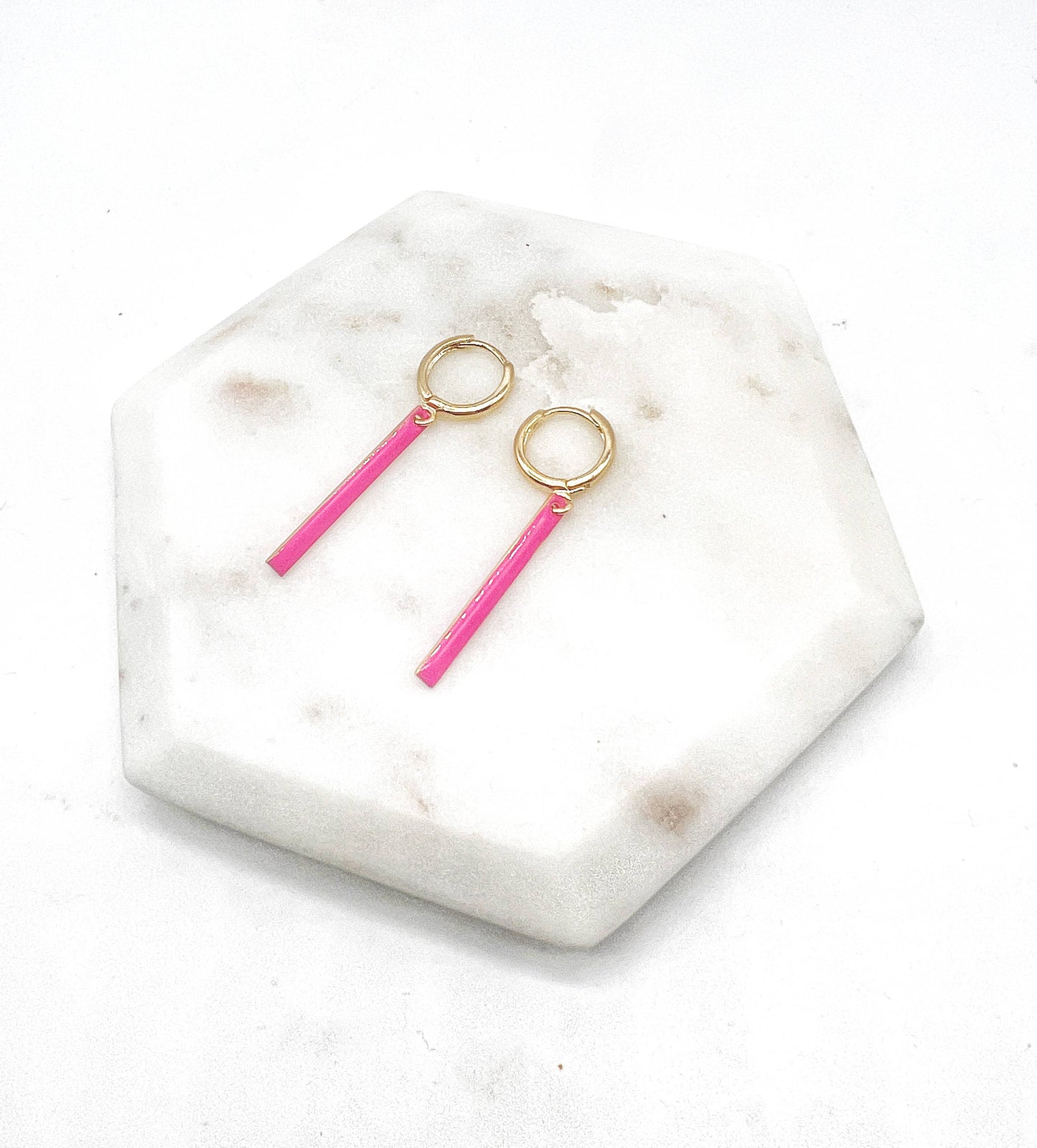 Hot Pink Bar Enamel Huggie Hoops