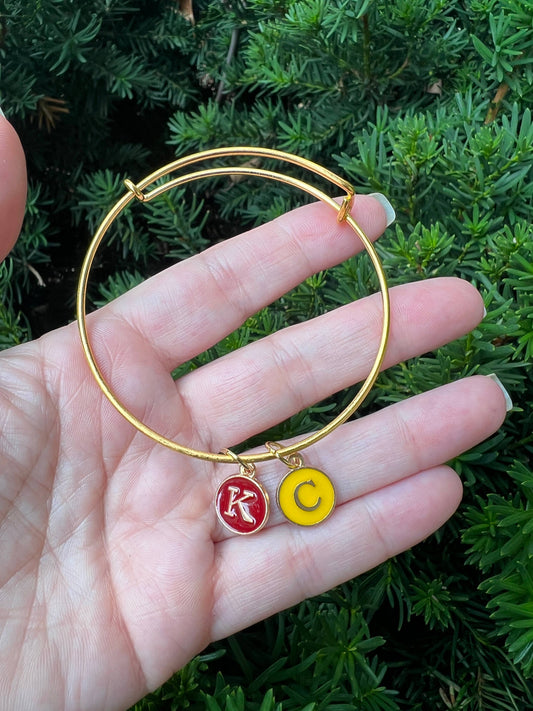 Red Yellow KC  Kansas City Chiefs Charm Bangle Bracelet