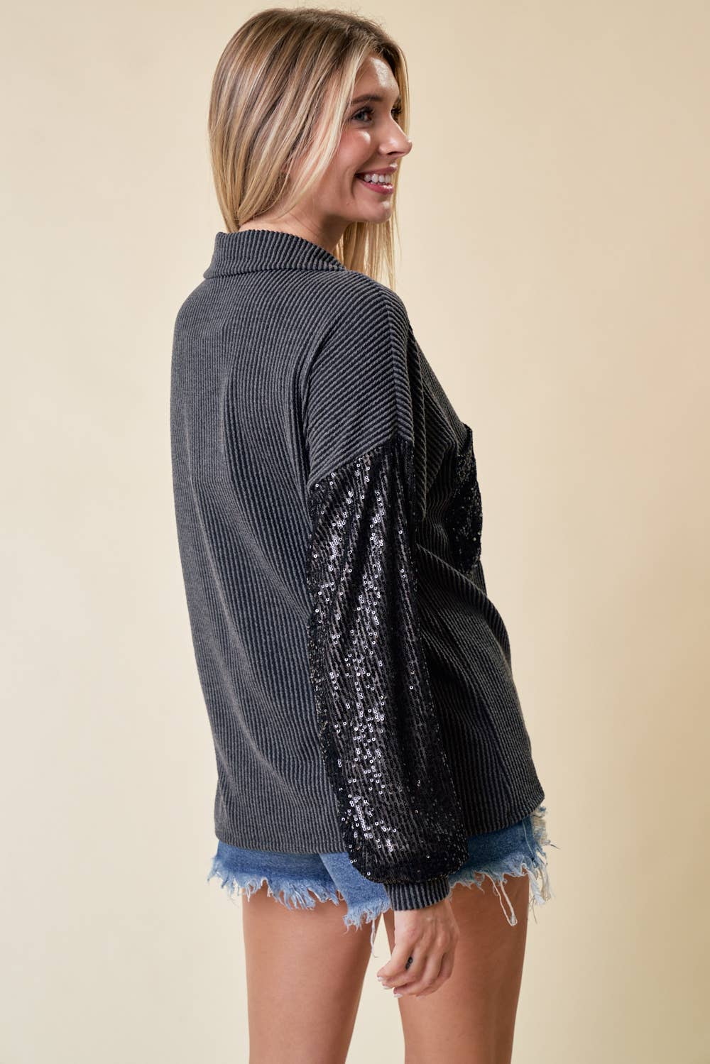 Sparkle and Shine Ribbed Shacket: CHARCOAL