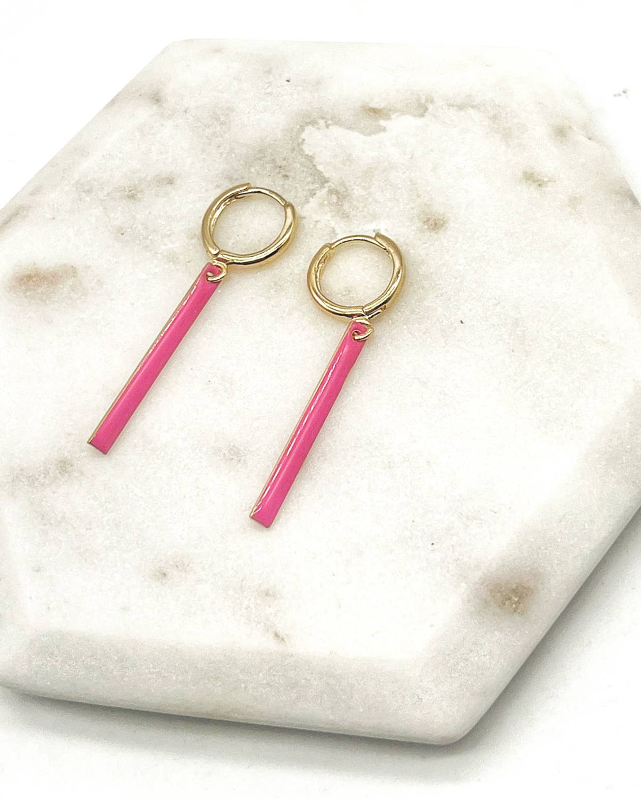 Hot Pink Bar Enamel Huggie Hoops