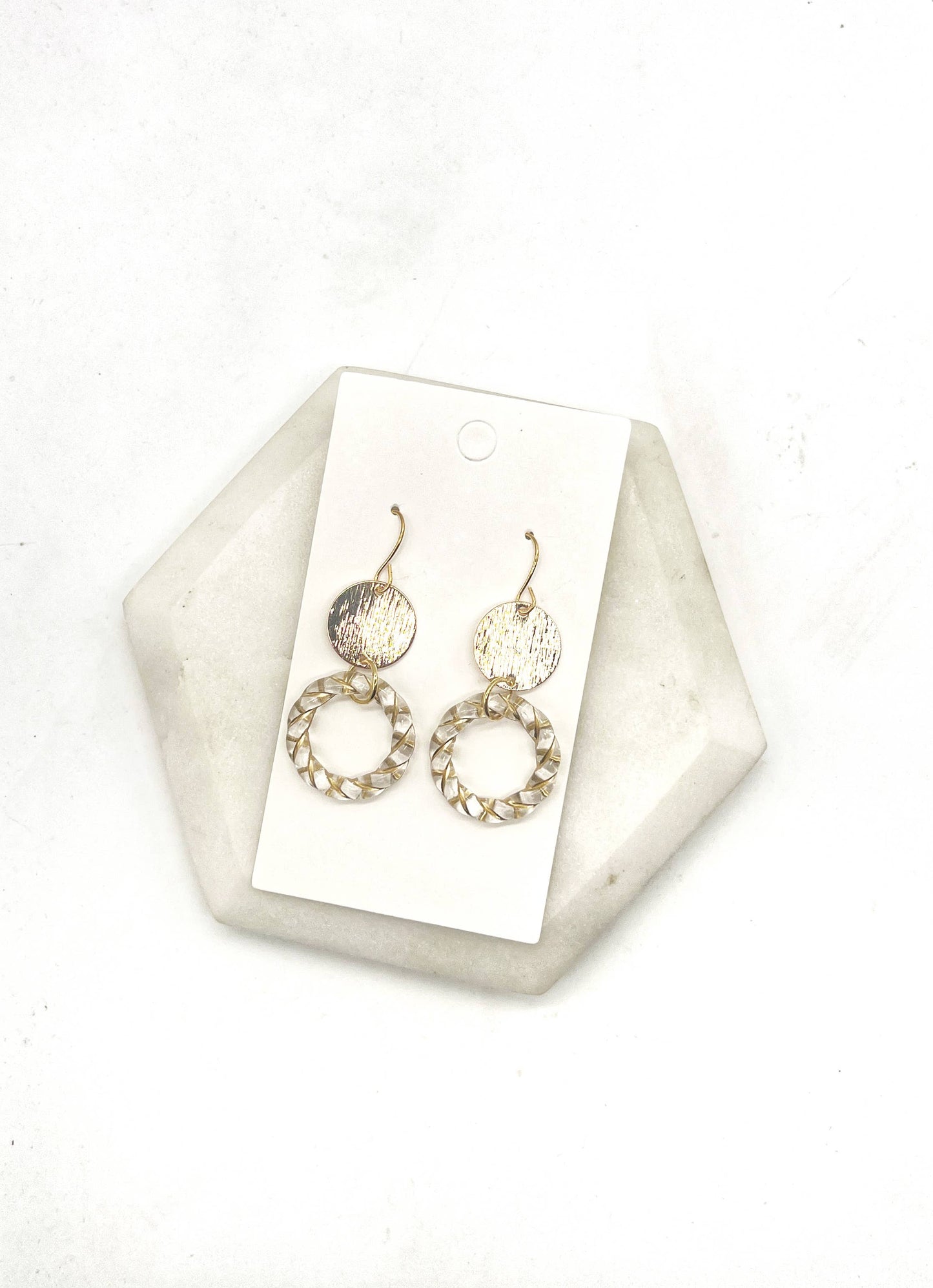 Gold Clear Twist Acrylic Double Disc Earrings