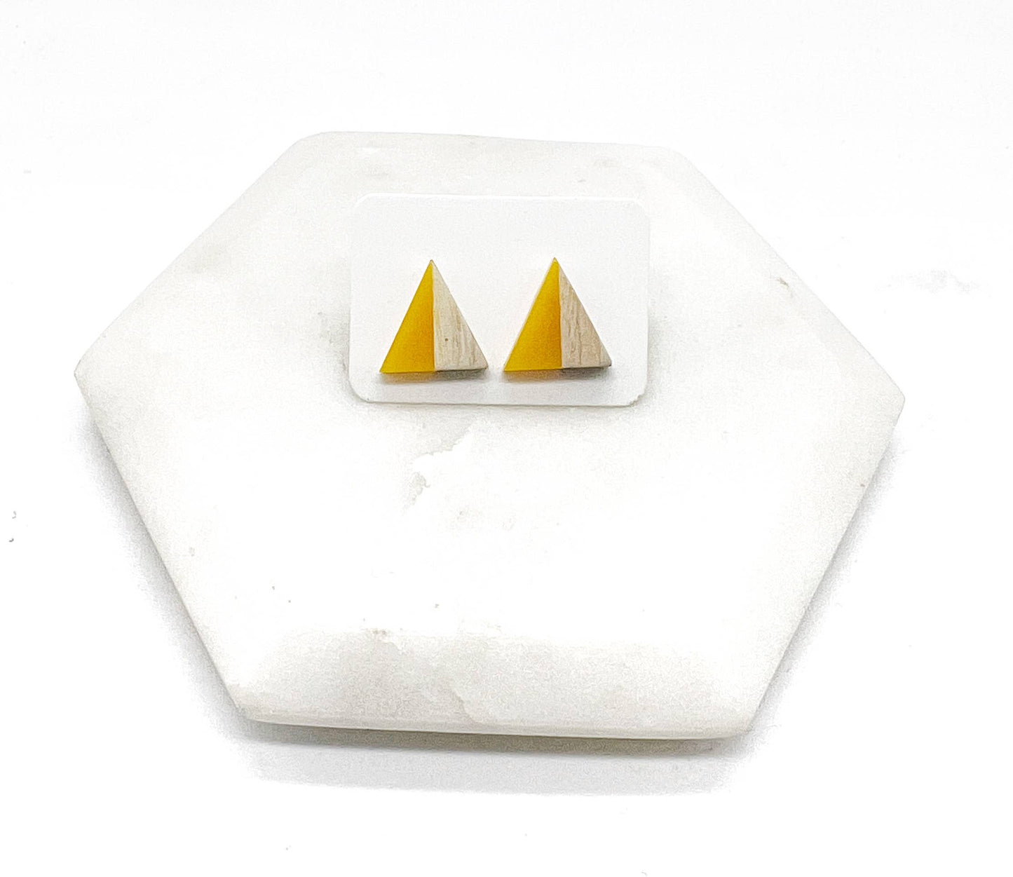 Mustard Yellow Wood Resin Acrylic Triangle Statement Studs