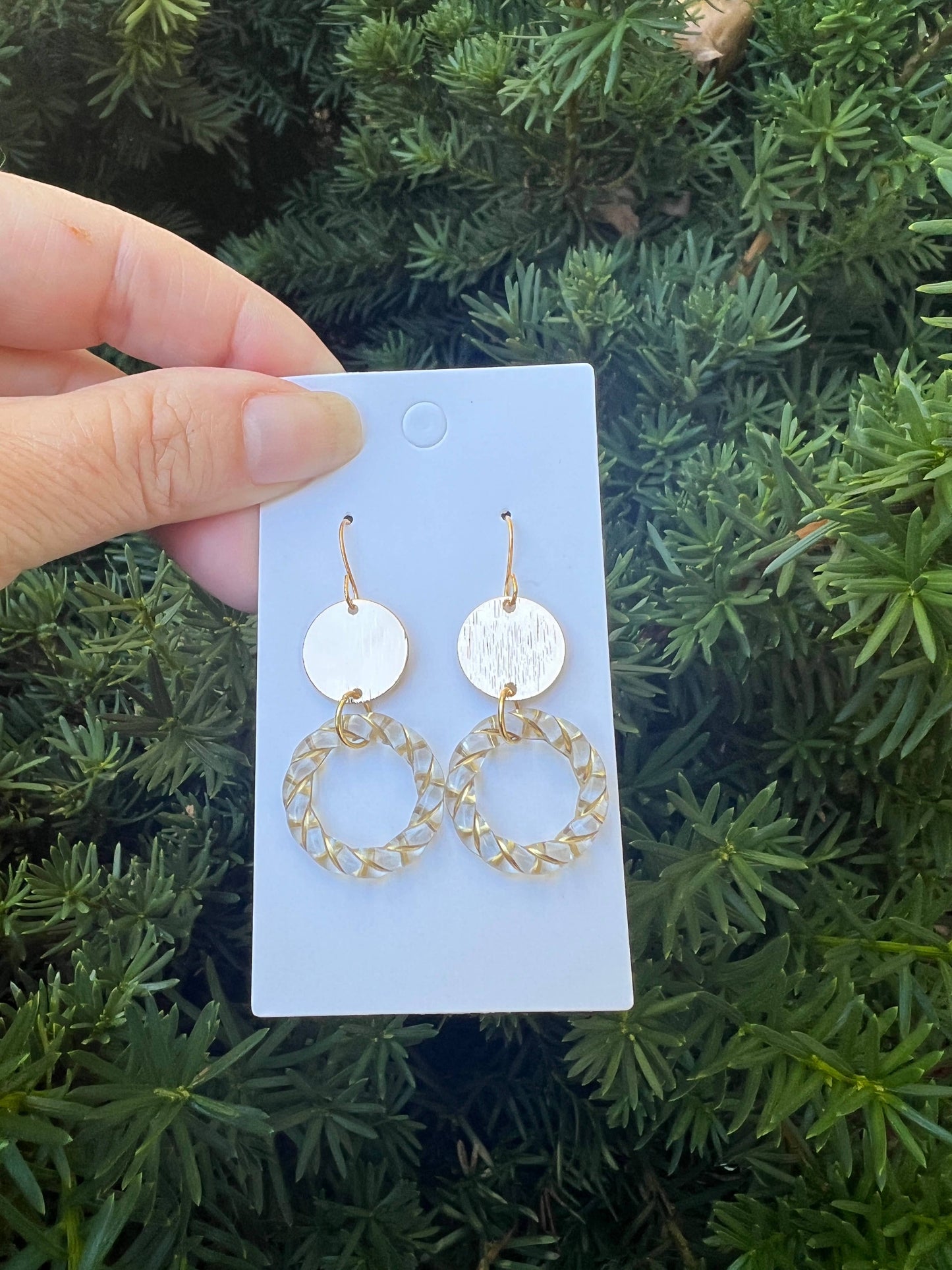 Gold Clear Twist Acrylic Double Disc Earrings