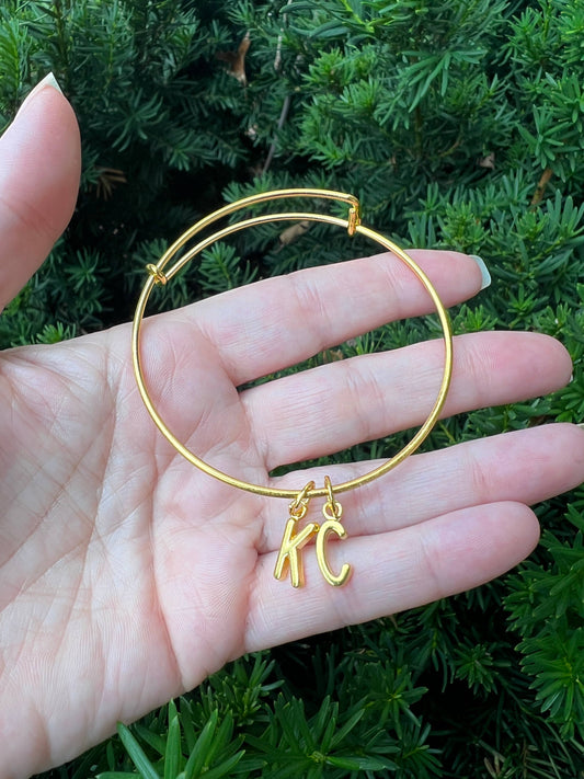 Gold KC  Kansas City Chiefs Charm Bangle Bracelet Game Day