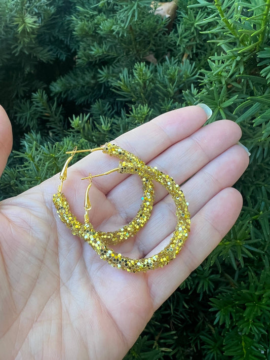 Yellow Gold Glitter Sequin Hoop Earrings Chiefs KC Game Day