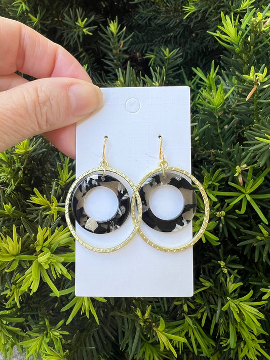Black White Oval Chandelier Earrings