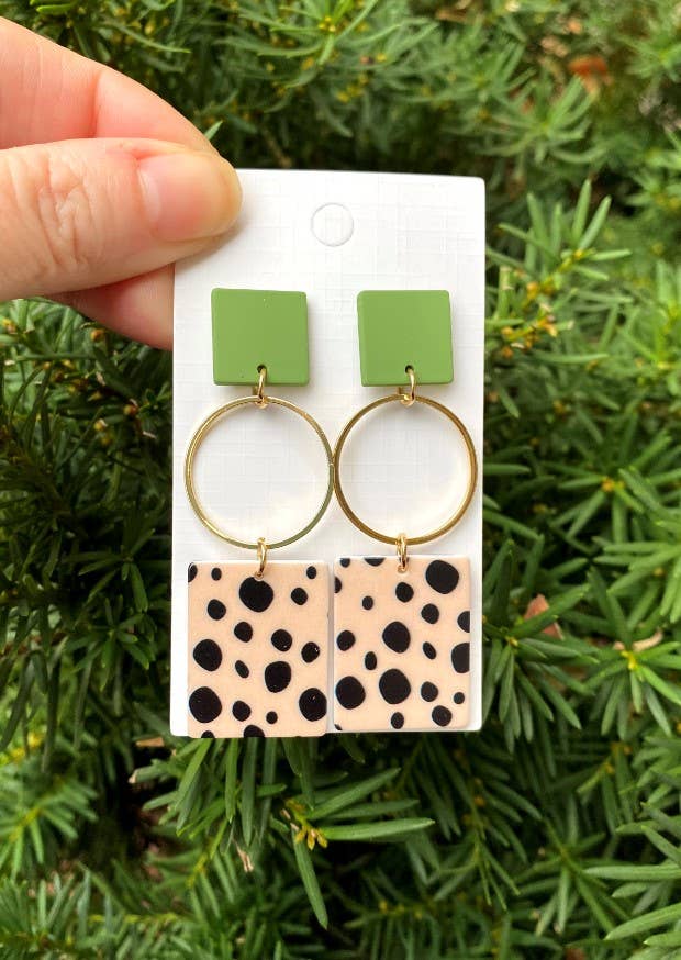 Green Spotted Acrylic Earrings St Patricks Day