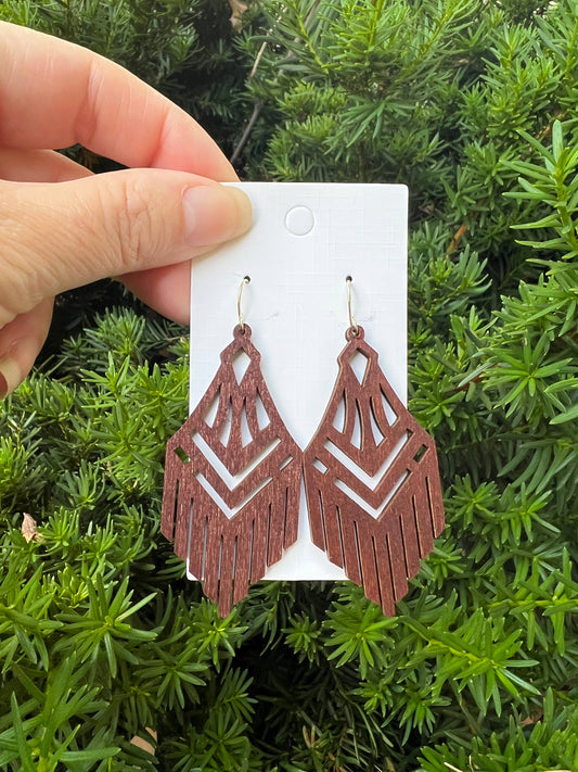 Wood Fringe Fall Statement Earrings