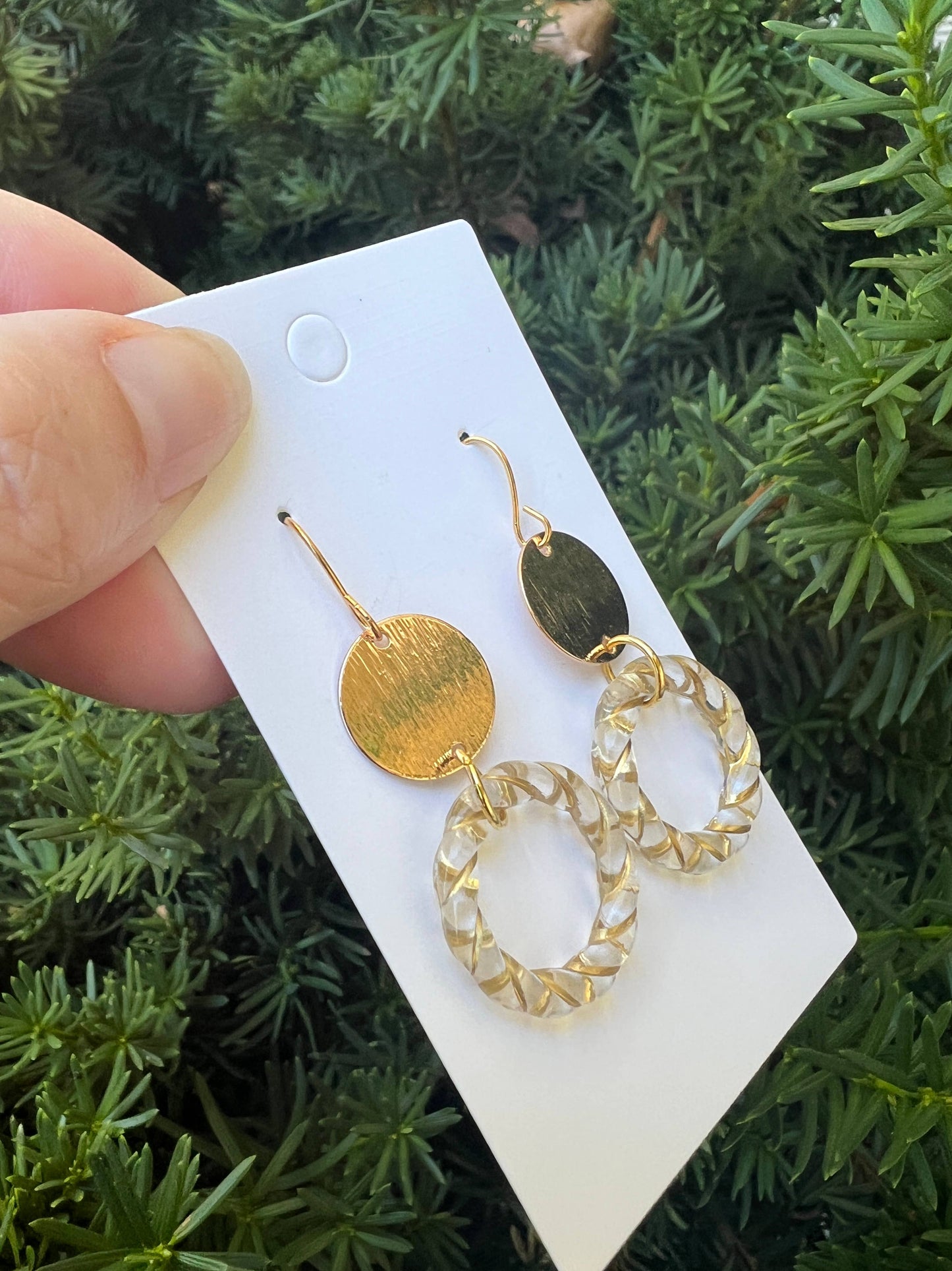 Gold Clear Twist Acrylic Double Disc Earrings