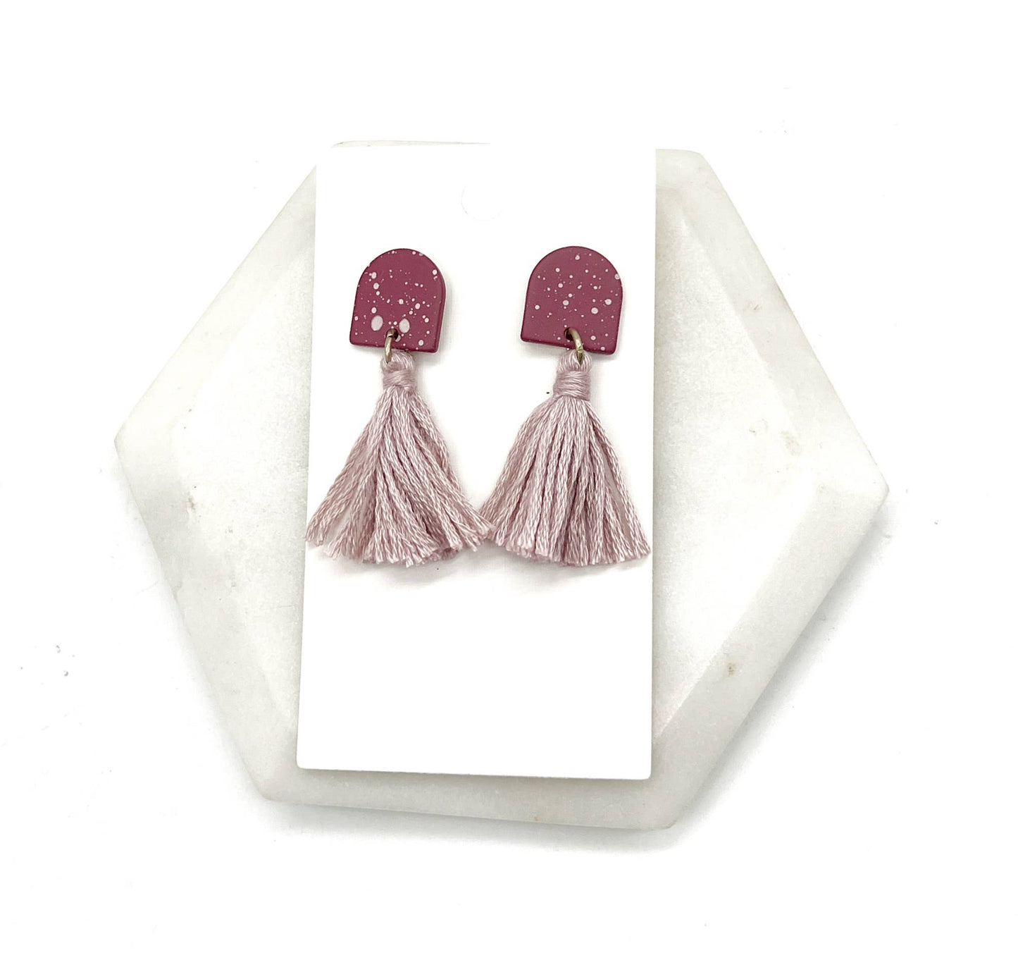 Mauve Acrylic Tassel Statement Earrings