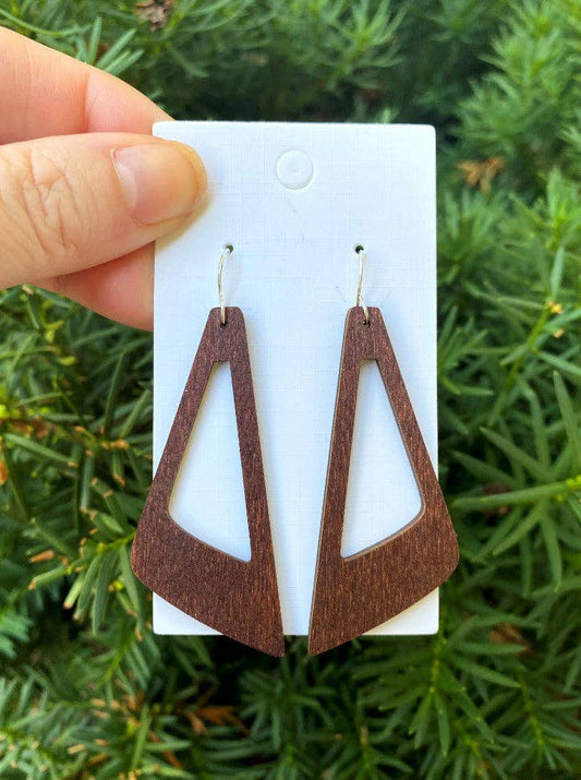 Dark Wood Geo Geometric Statement Earring