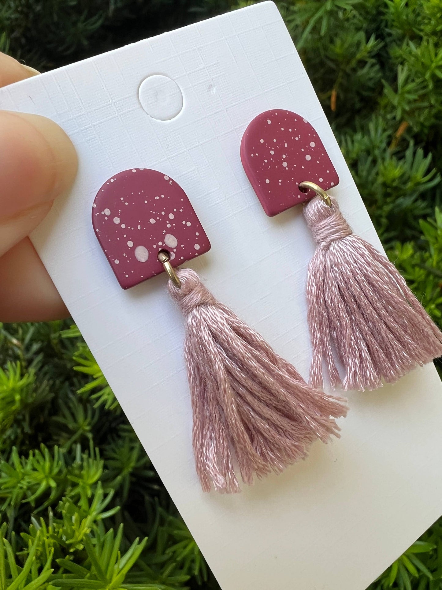 Mauve Acrylic Tassel Statement Earrings