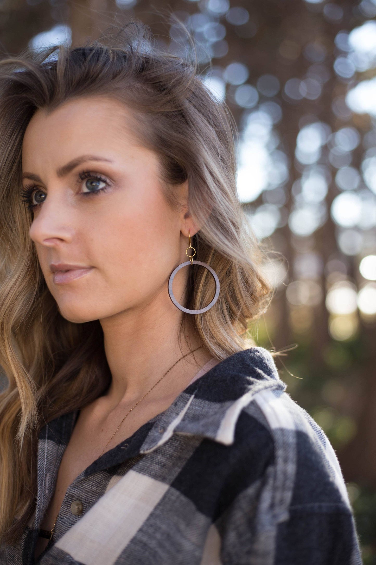 1.5" Wood Hoop Earrings: Walnut