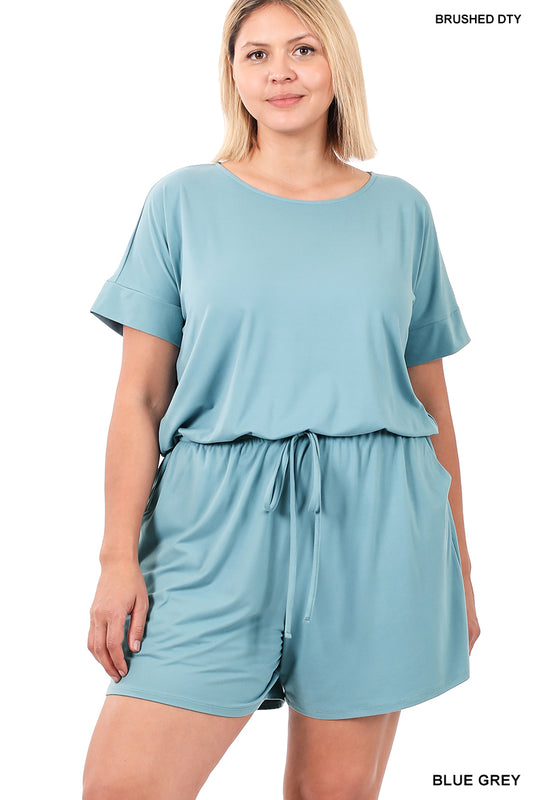 PLUS-BRUSHED ROMPER WITH POCKETS-BLUE GREY