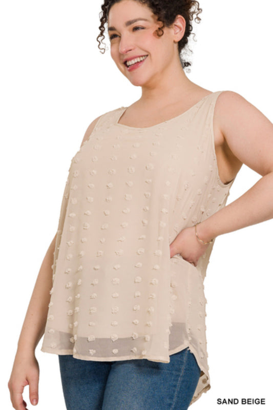 Swiss Dot Sleeveless Round Neck Top