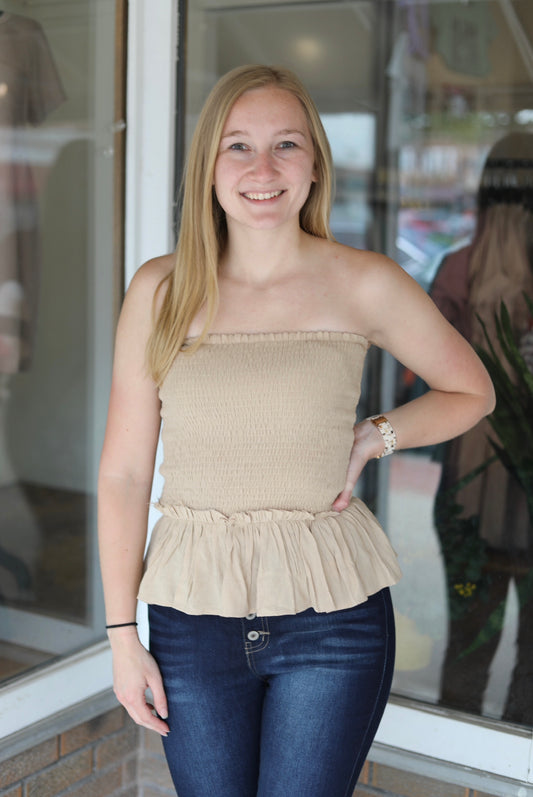 Tan Ruffled Tube Top