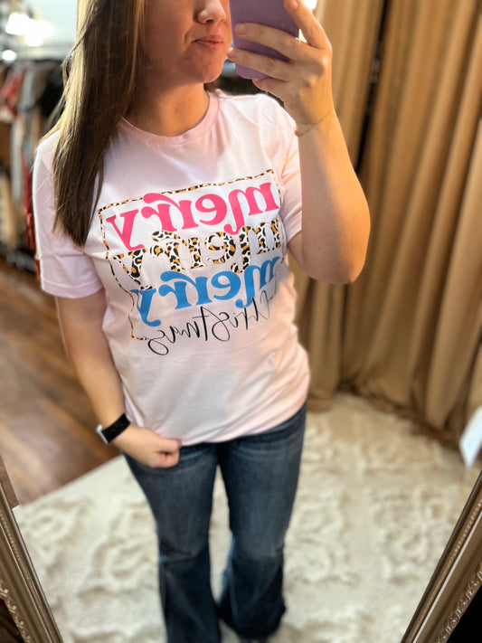 Pink Merry Christmas Tee