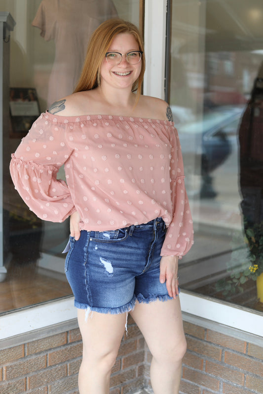 Blush Swiss Dot Off-Shoulder Top