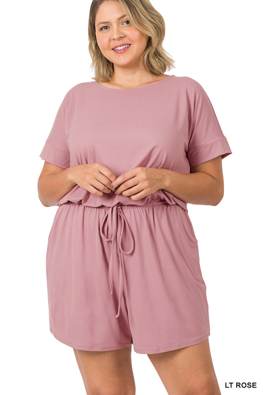 PLUS-BRUSHED ROMPER WITH POCKETS-LIGHT ROSE