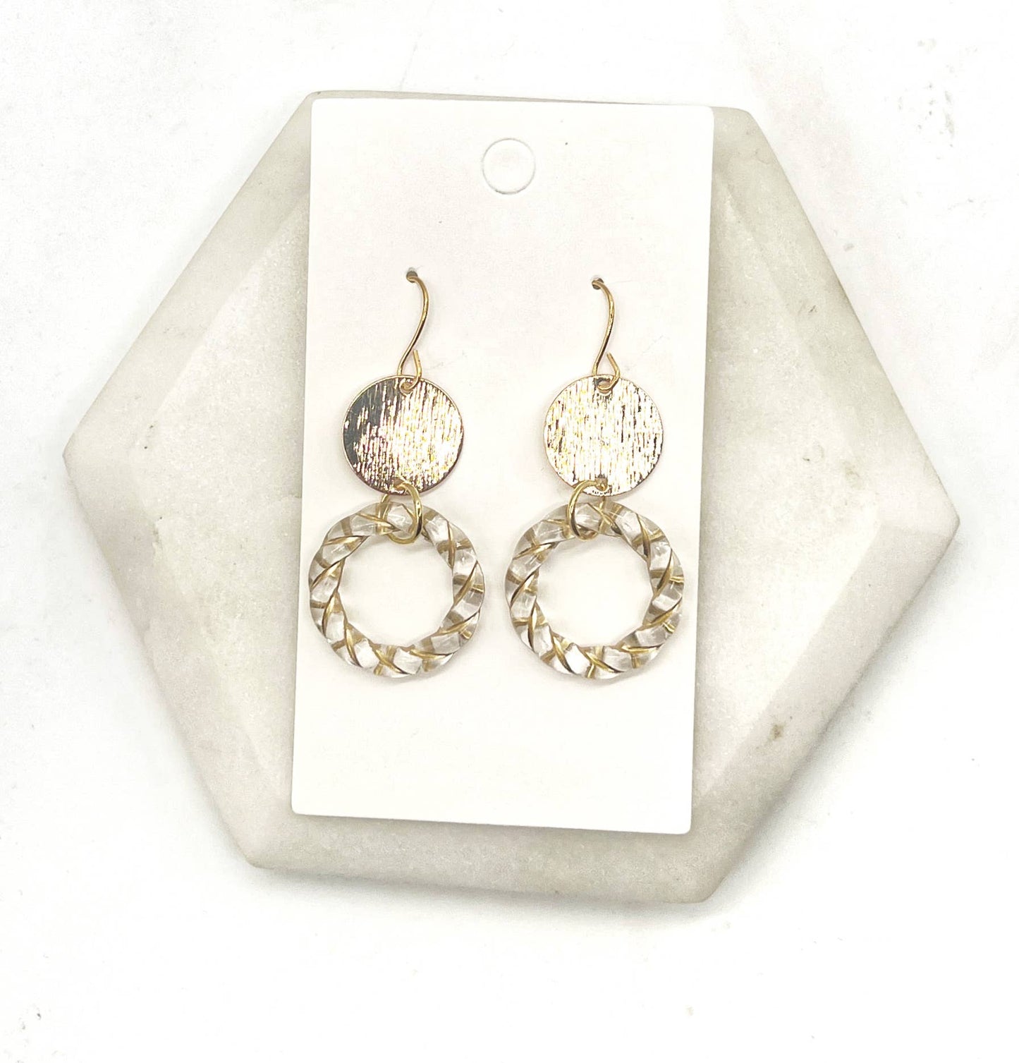 Gold Clear Twist Acrylic Double Disc Earrings