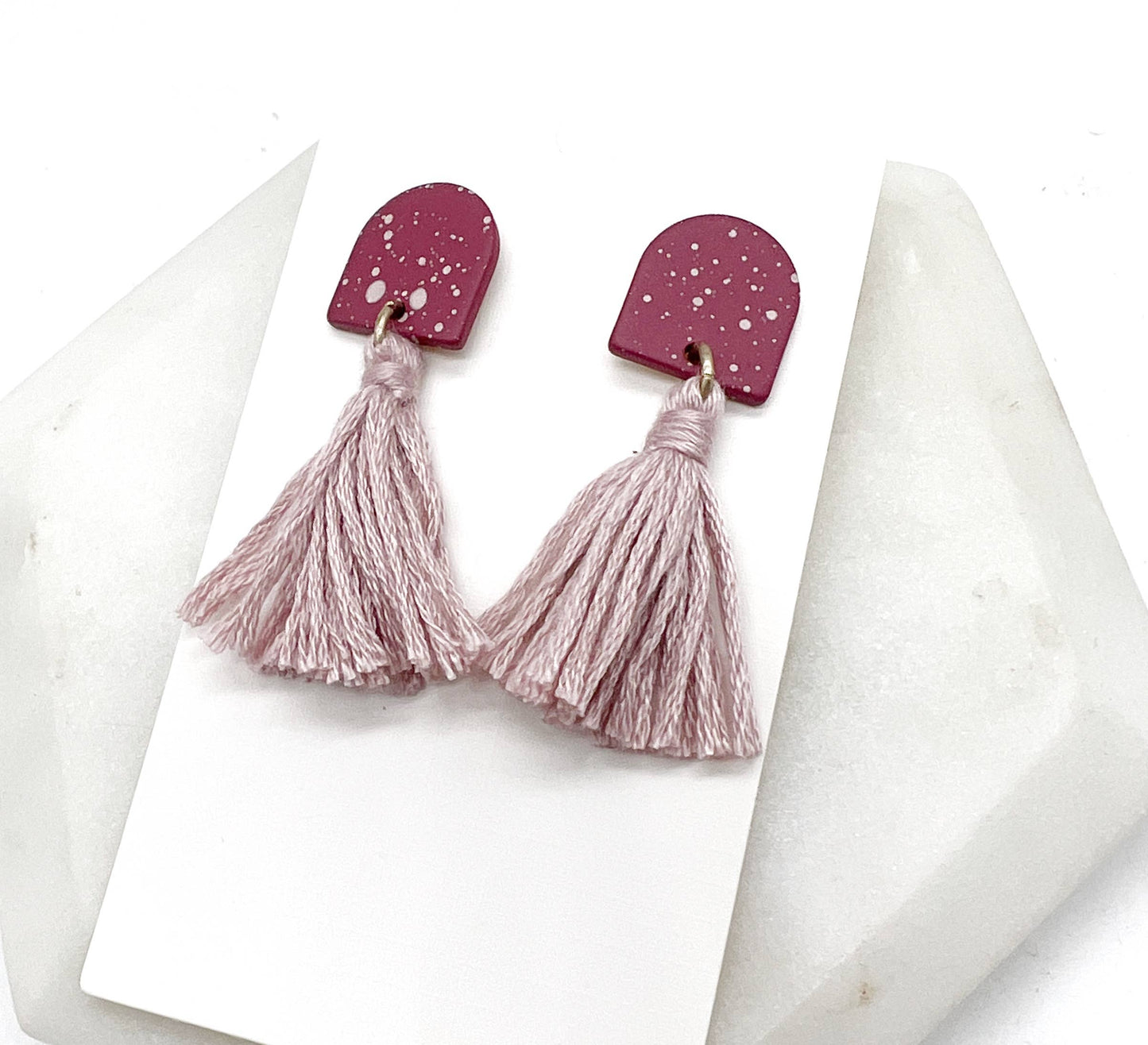 Mauve Acrylic Tassel Statement Earrings