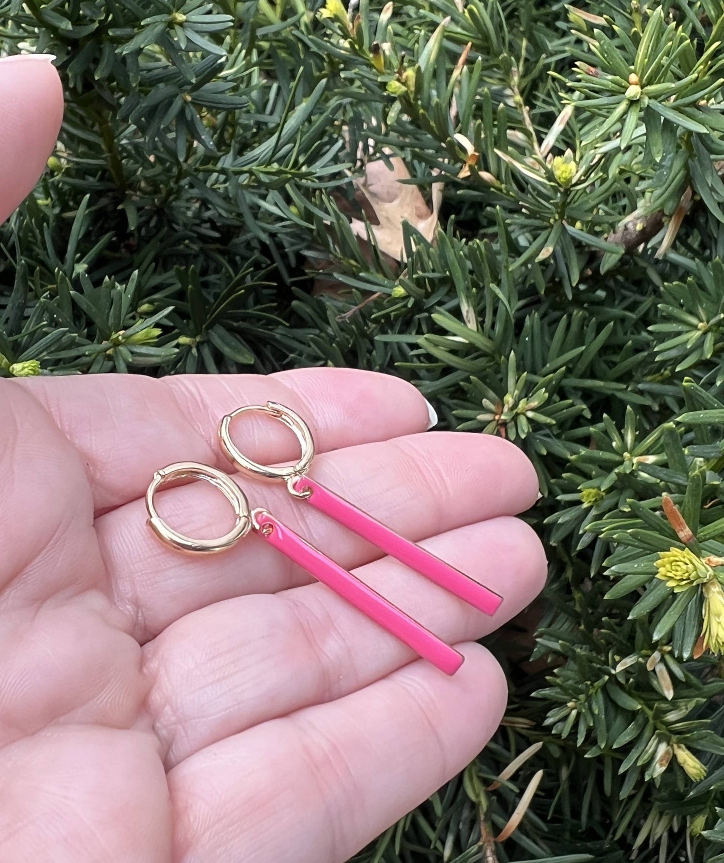 Hot Pink Bar Enamel Huggie Hoops