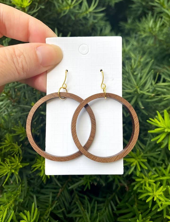 1.5" Wood Hoop Earrings: Walnut