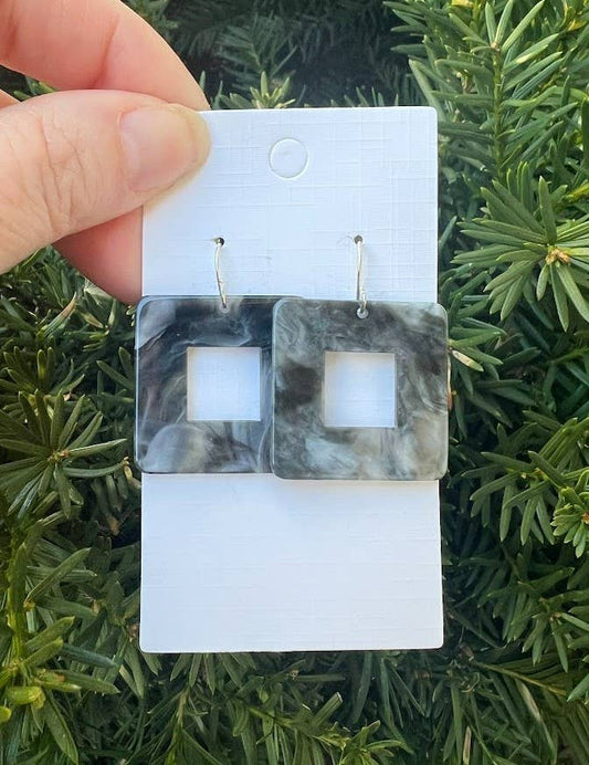 Smoke Grey Acrylic Square Cutout Statement Earrings