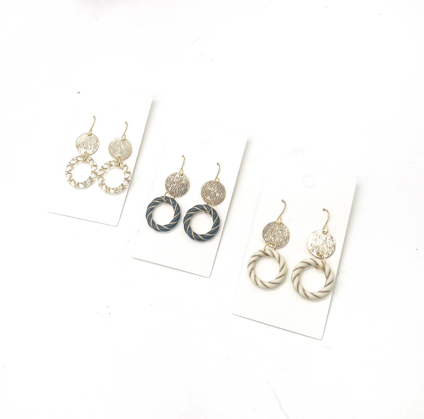 Gold Clear Twist Acrylic Double Disc Earrings