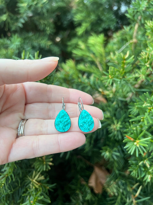 Turquoise Blue Druzy Teardrop Dangle Earrings