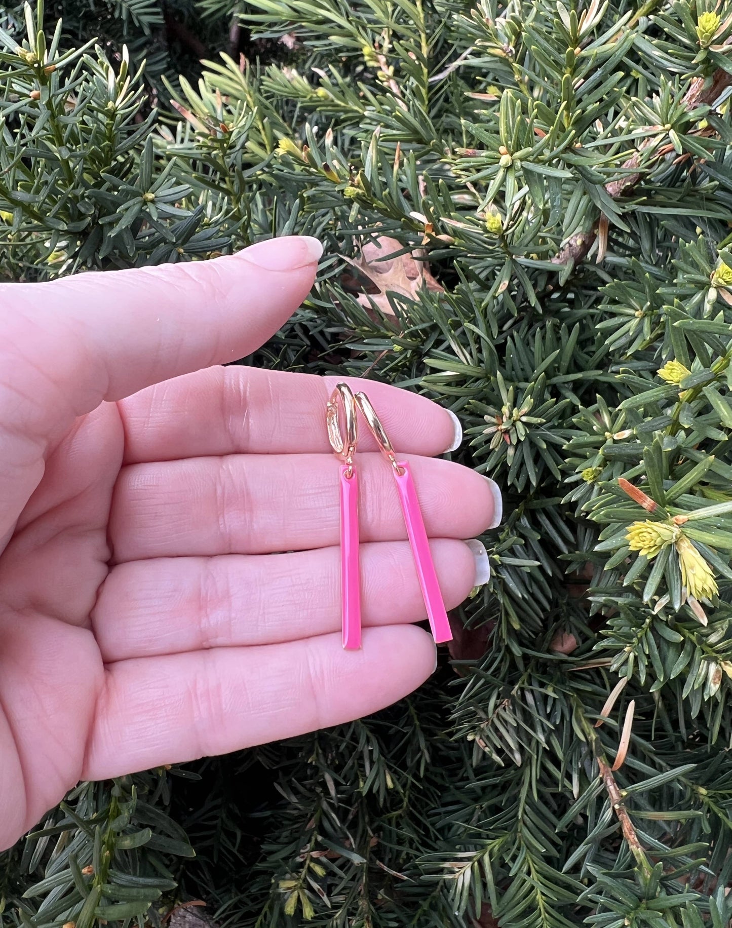 Hot Pink Bar Enamel Huggie Hoops