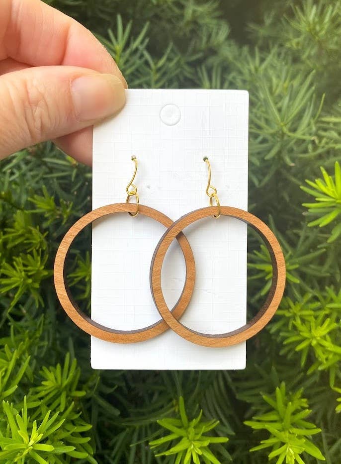 1.5" Wood Hoop Earrings: Walnut