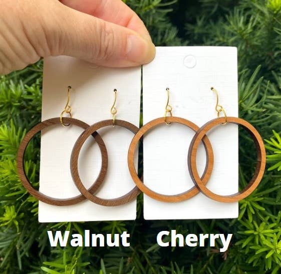 1.5" Wood Hoop Earrings: Walnut