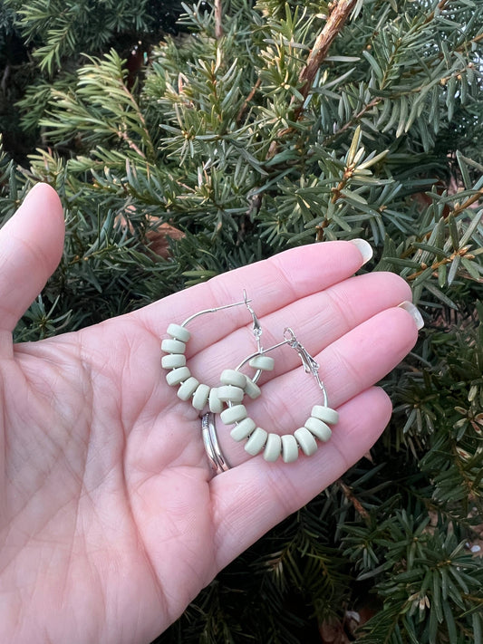 Sage Green Clay Beaded Statement Hoop Earrings