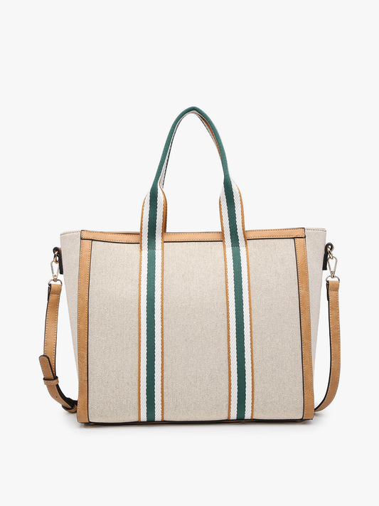 Haley Canvas Tote w/ Contrast Straps: Camel