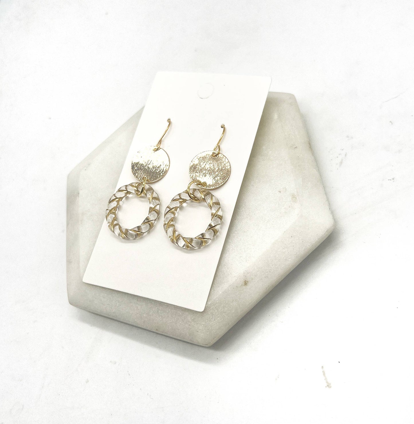 Gold Clear Twist Acrylic Double Disc Earrings