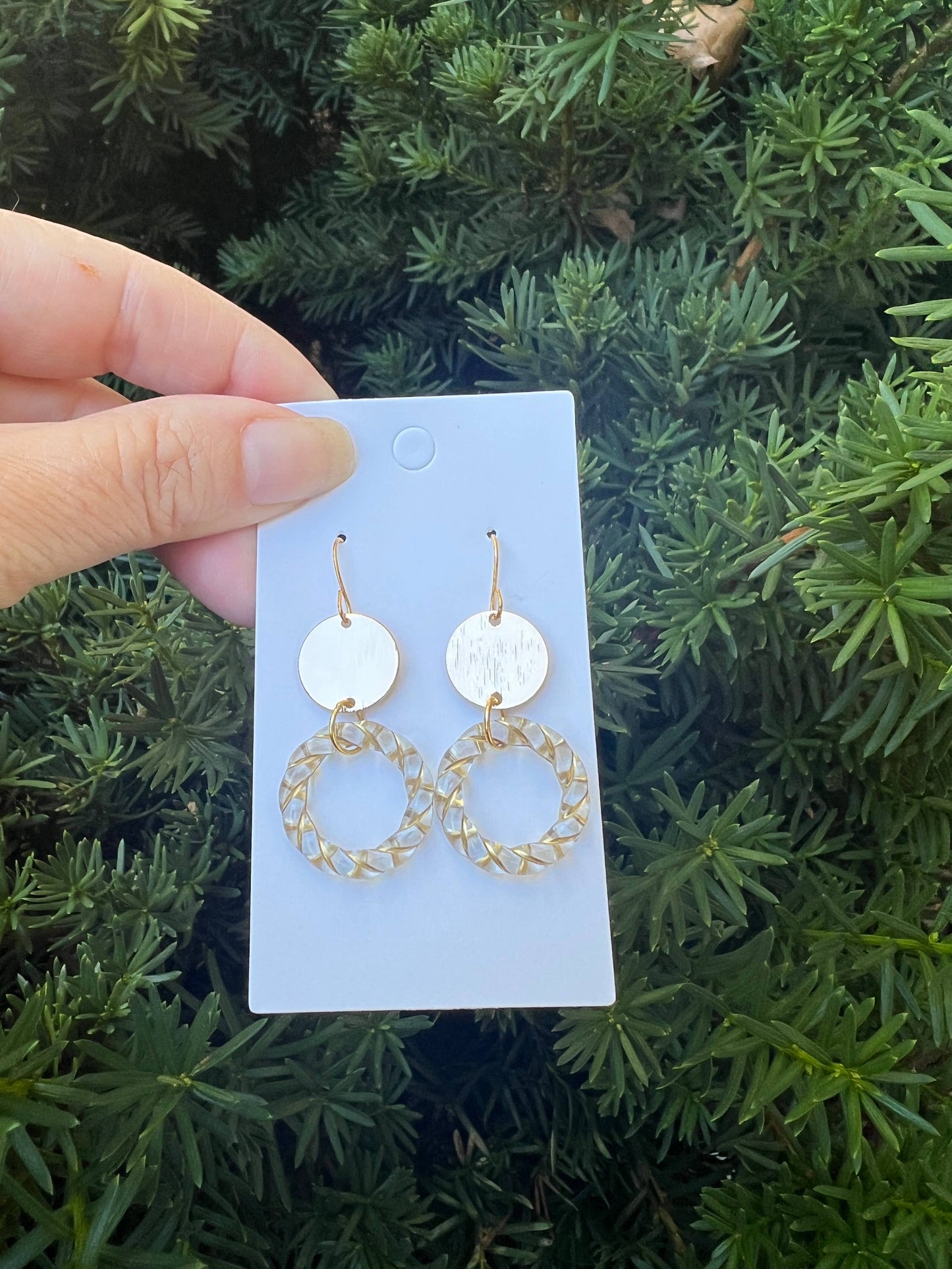 Gold Clear Twist Acrylic Double Disc Earrings