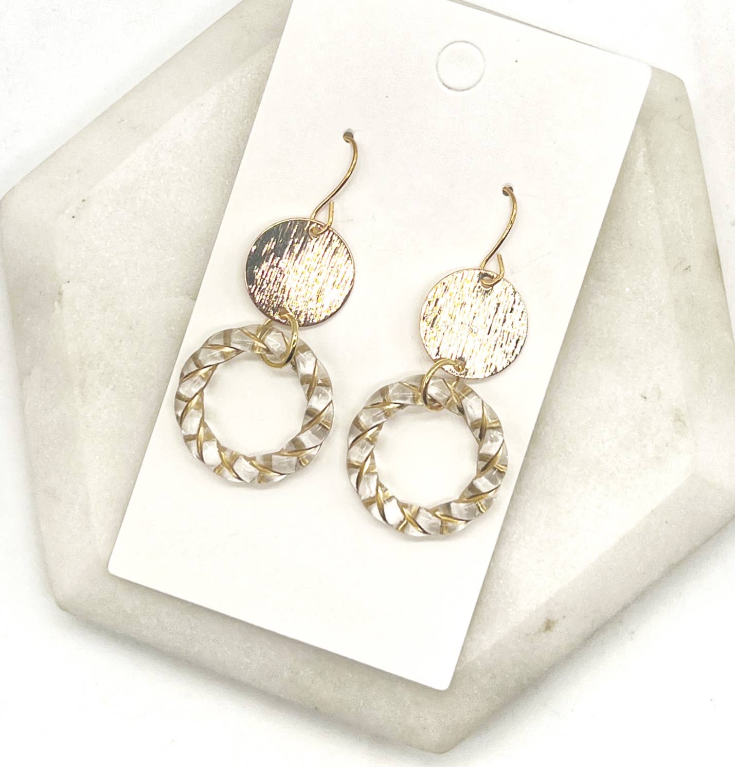 Gold Clear Twist Acrylic Double Disc Earrings