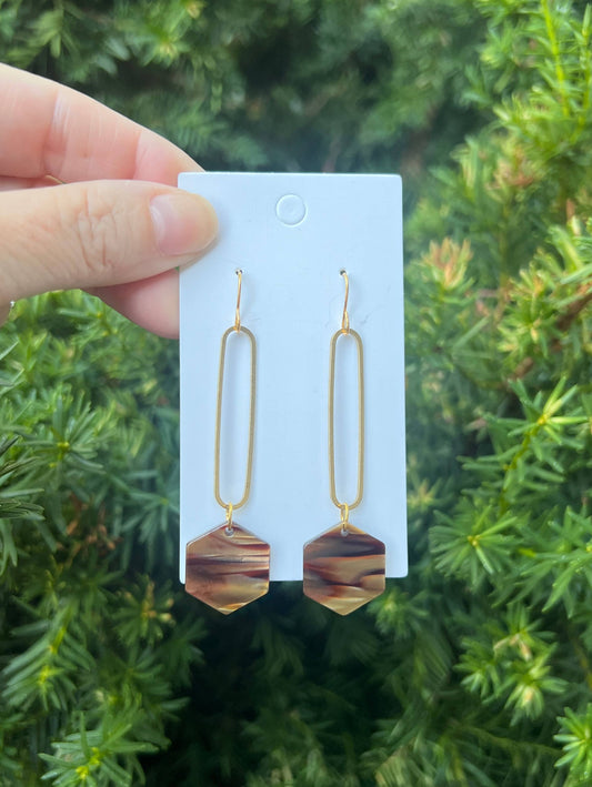 Brown Hex Minimalist Acrylic Statement Earrings