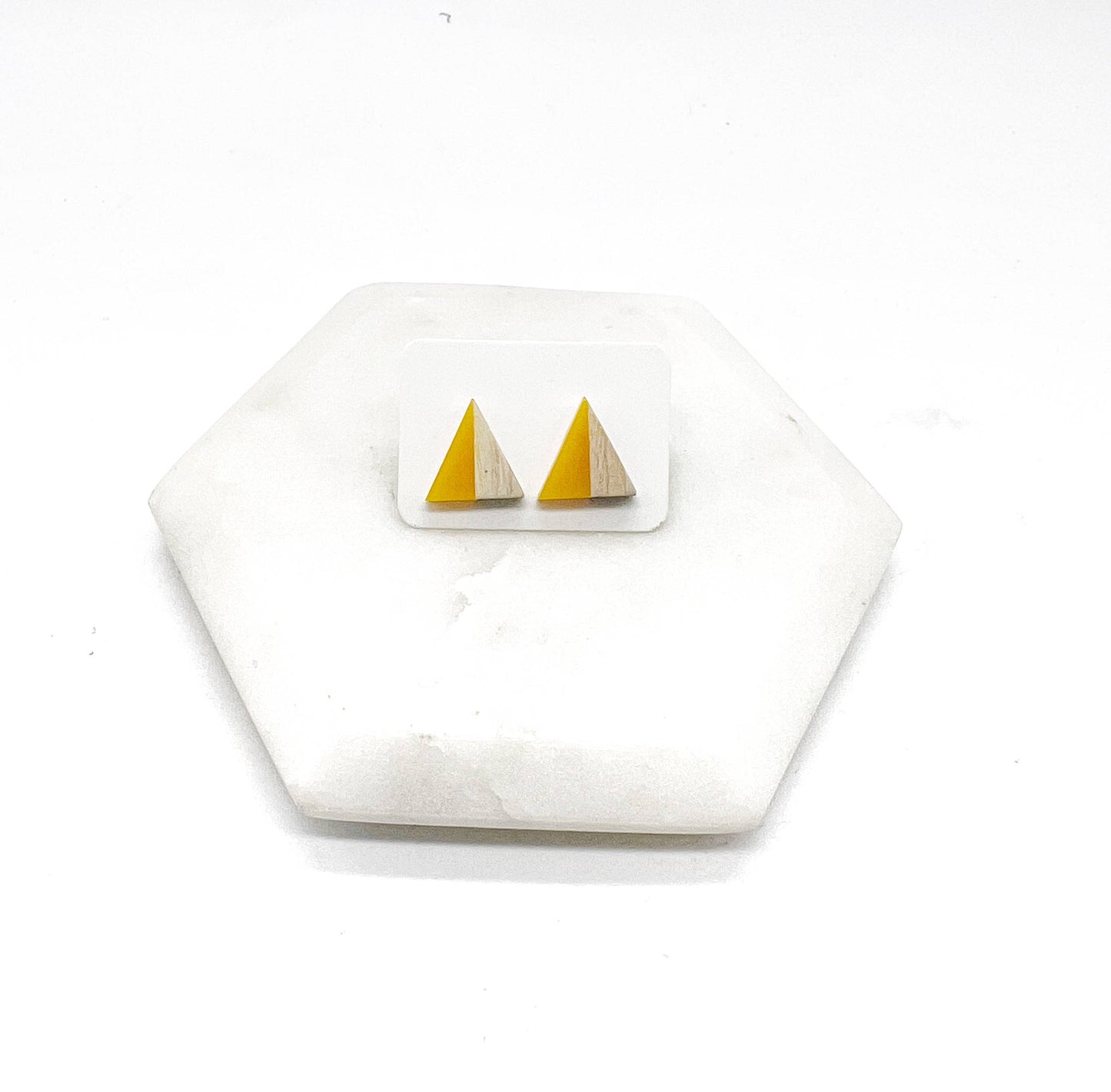 Mustard Yellow Wood Resin Acrylic Triangle Statement Studs