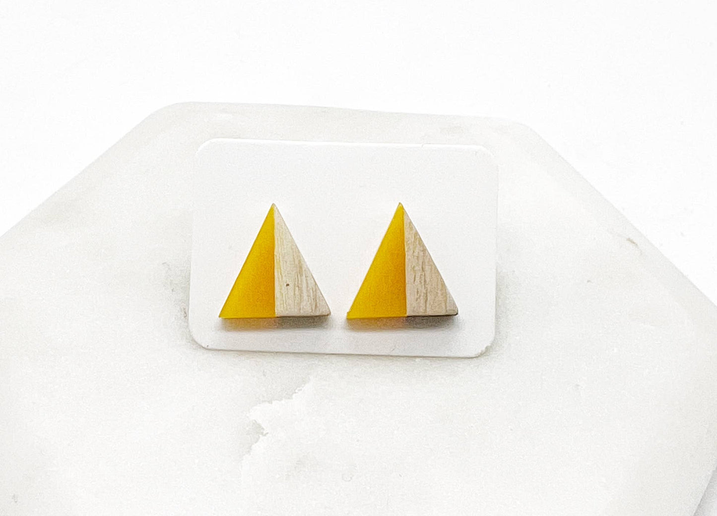 Mustard Yellow Wood Resin Acrylic Triangle Statement Studs