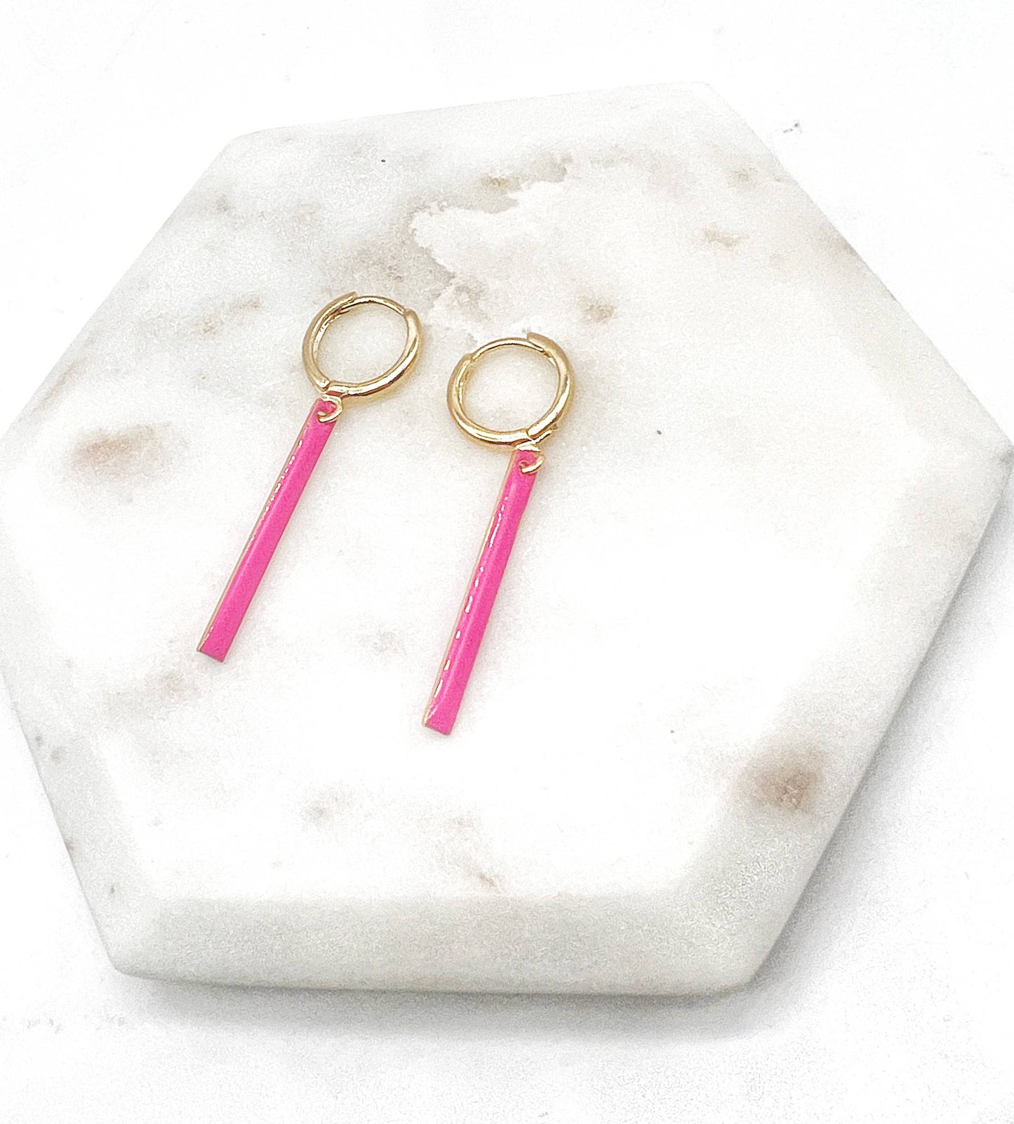 Hot Pink Bar Enamel Huggie Hoops