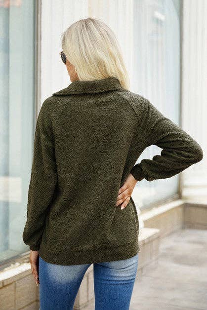 Zipper Fuzzy Long Sleeve OLIVE