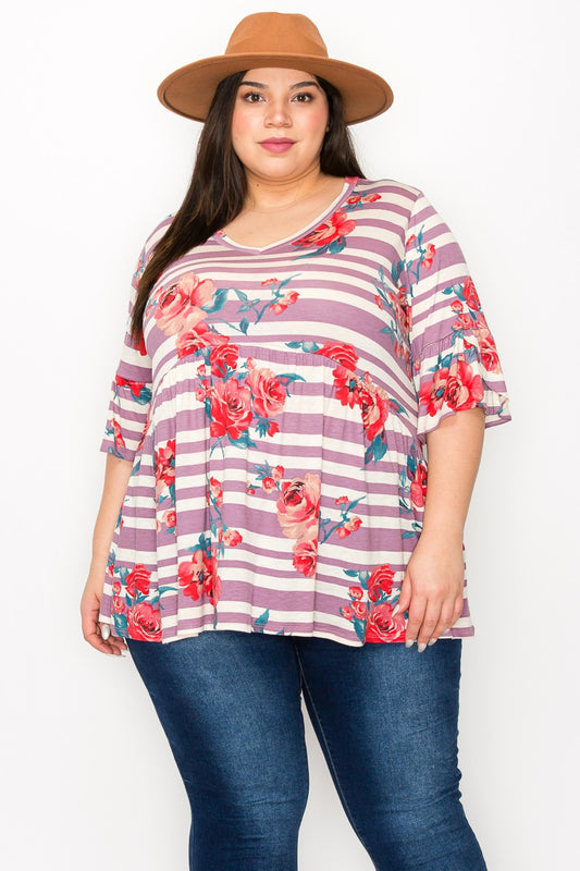 PLUS-V-Neck Floral Top