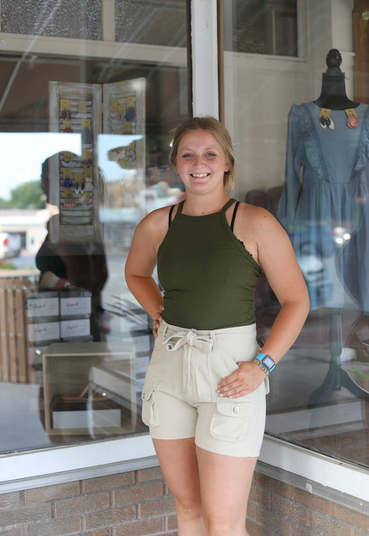 BELTED CARGO SHORTS LT.KHAKI