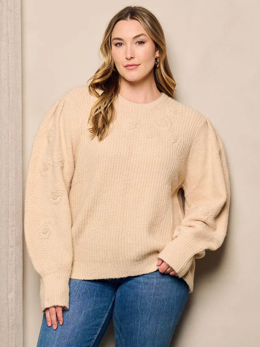 Oatmeal Balloon Sleeve Sweater-PLUS