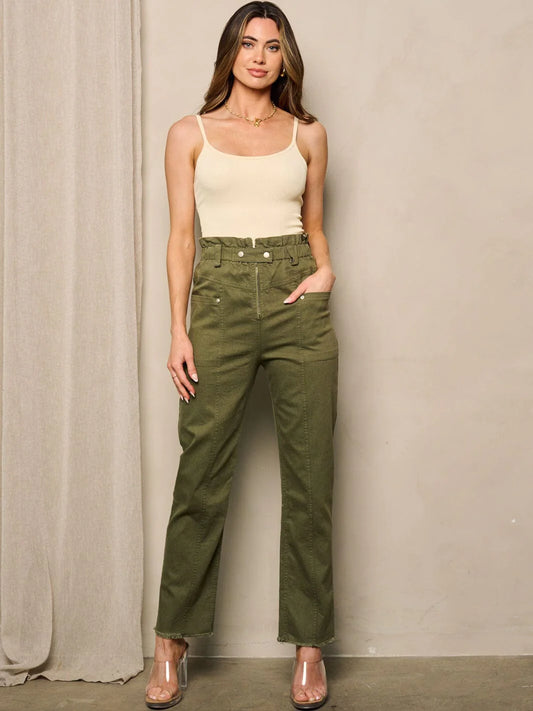 Olive Denim Straight Leg Pants