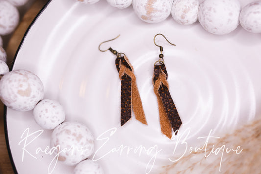 Dark Brown Braided Leather Dangles