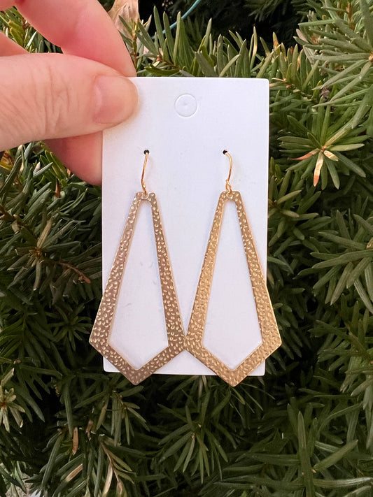 Gold Hammered Diamond Metal Earrings